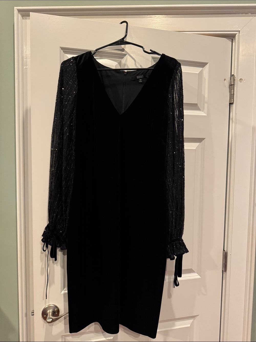 Badgley Mischka Black Velvet Dress with Sparkle Sheer Sleeves
